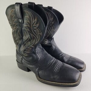 Ariat Boots Men 11 EE Black Sport Western Square Toe Leather 10016292 Wide Width